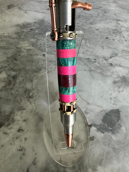 Victorian Steampunk Ballpoint Pen - Teal / Pink / Burl - Copper, Pewter, Brass