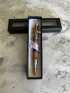 Victorian Steampunk Ballpoint Pen - Teal / Pink / Burl - Copper, Pewter, Brass