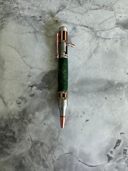 Victorian Steampunk Ballpoint Pen - Green / Black / Burl - Copper, Pewter, Brass