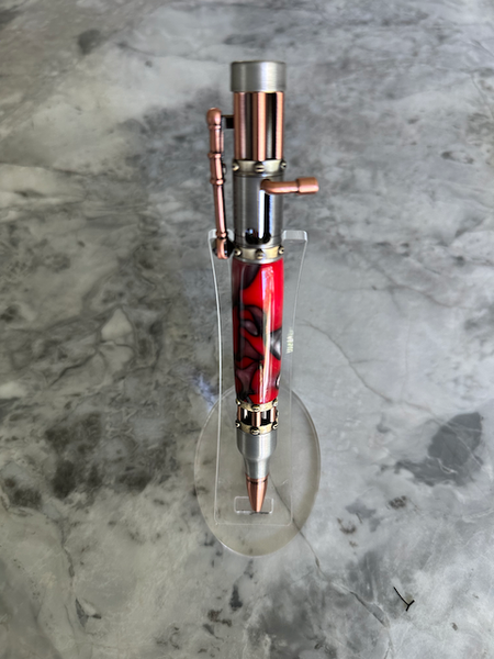Victorian Steampunk Ballpoint Pen - Red / Black / Acrylic - Copper, Pewter, Brass