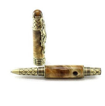 Dragon Rollerball Pen | Antique Brass | Buckeye Burl